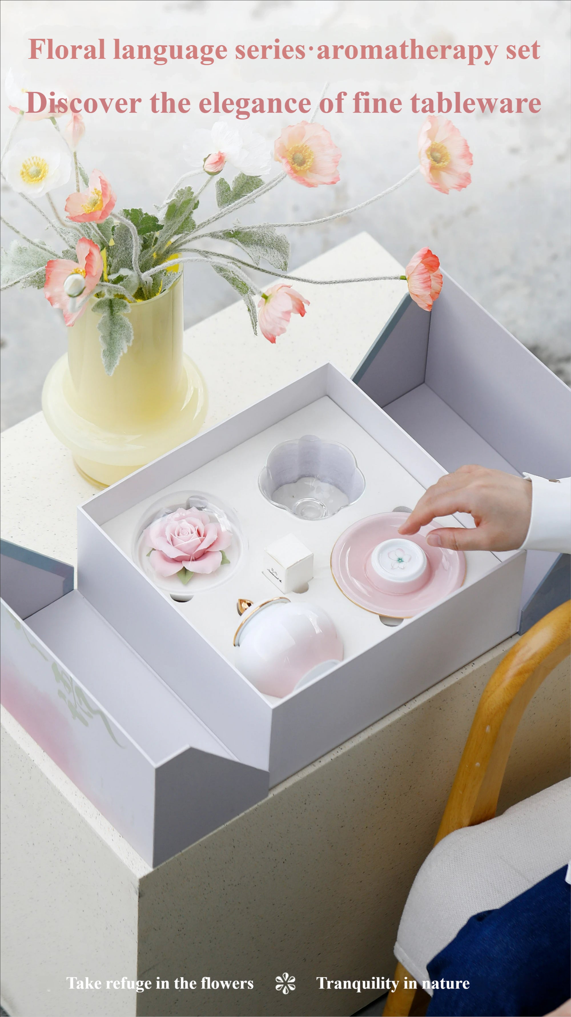 Handmade ceramic rose aromatherapy diffuser + tea set