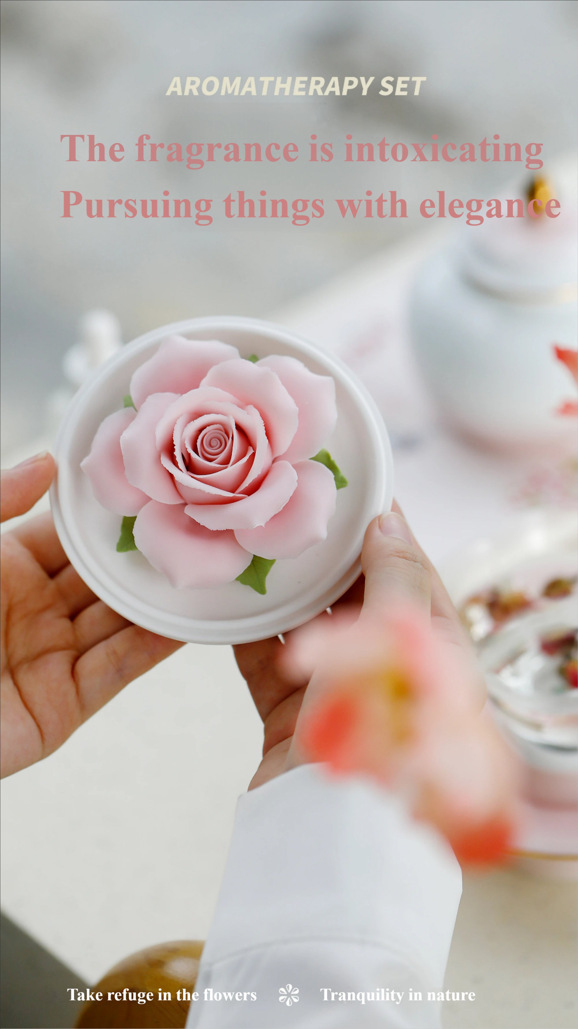 Handmade ceramic rose aromatherapy diffuser + tea set
