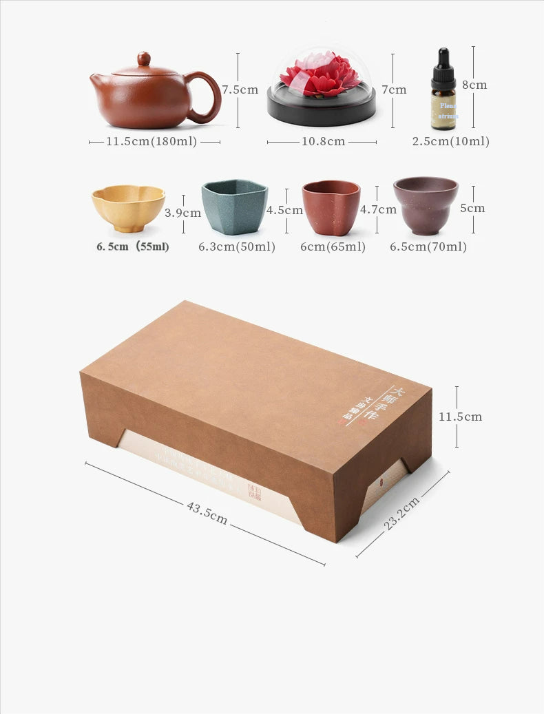 Handmade ceramic flower aromatherapy diffuser + 1 teapot + 4 cups set